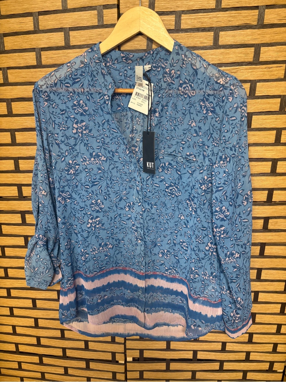 Kut from the Kloth blue floral sheer blouse size small